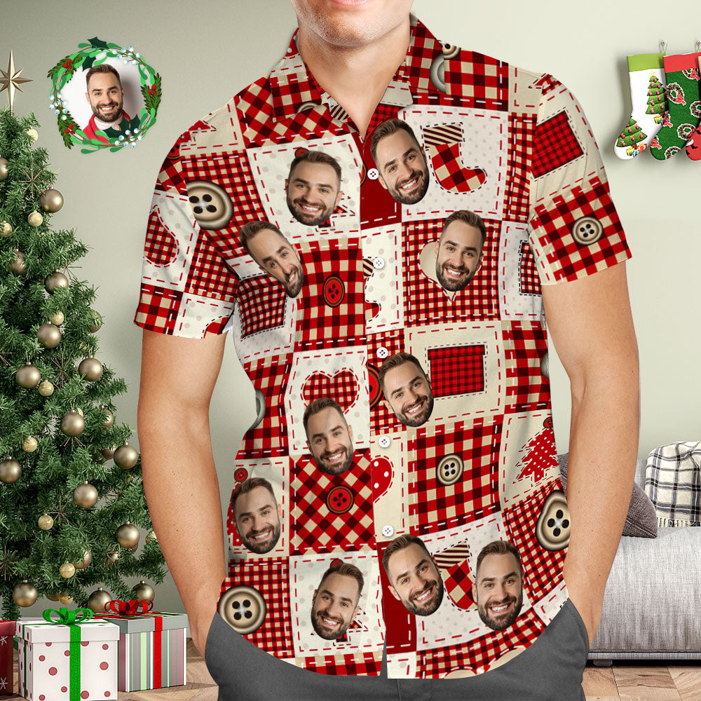 Benutzerdefiniertes Gesicht Hawaii-hemd, Personalisiertes Foto, Weihnachten, Kariertes Hawaii-hemd, Weihnachtsgeschenk Für Ihn-MyHawaiianShirtsDE