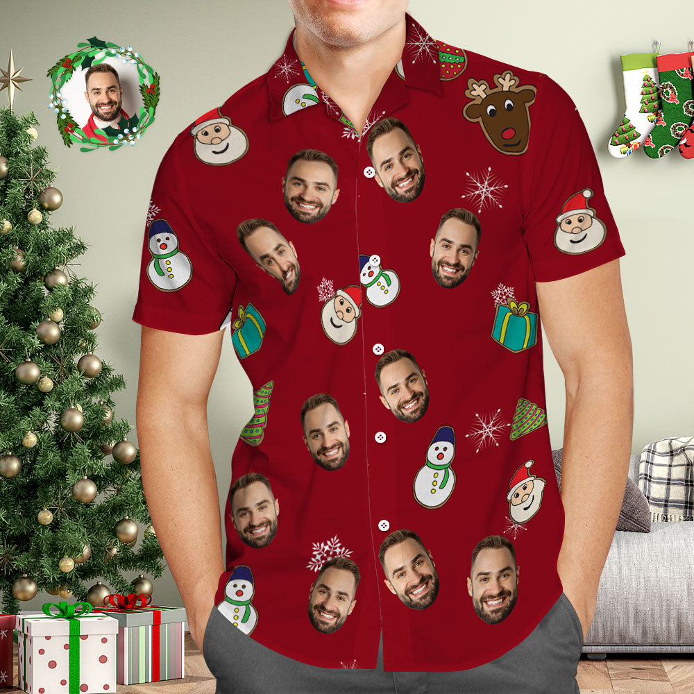 Benutzerdefiniertes Gesicht Hawaiihemd Personalisiertes Foto Rote Hawaiihemden Weihnachtsmann Frohe Weihnachten-MyHawaiianShirtsDE