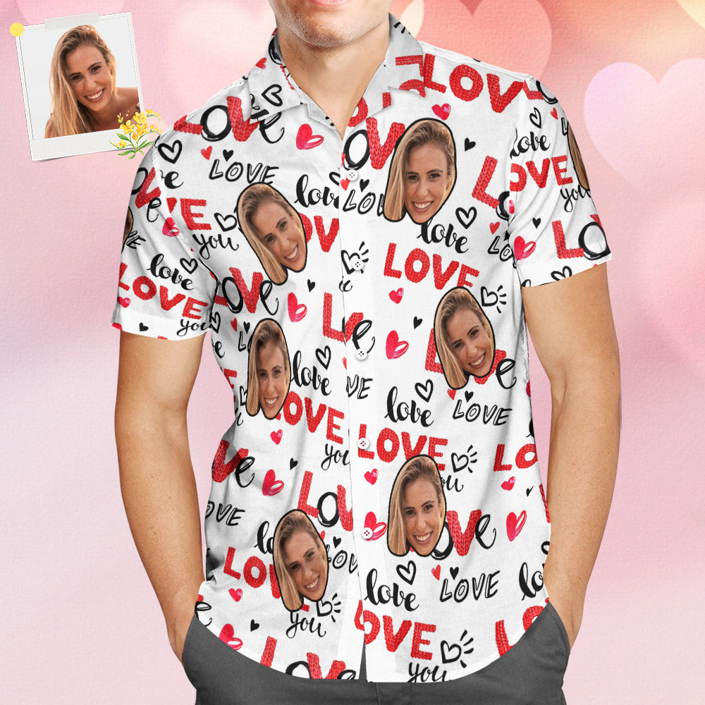 Hawaiihemd mit Gesicht Hawaii-hemd Mit Individuellem Gesicht Für Männer, Personalisiertes Weißes Hemd Mit All-over-print-MyHawaiianShirtsDE