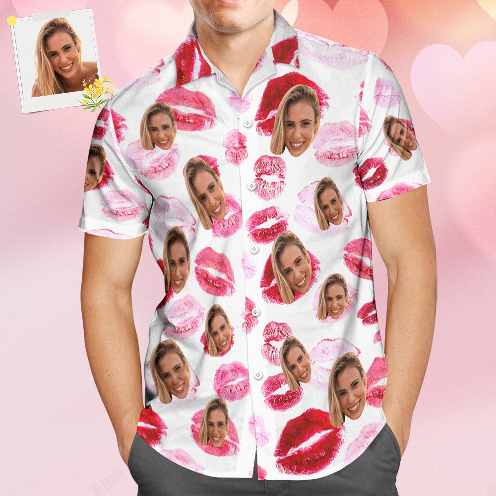 Hawaiihemd mit Gesicht Benutzerdefiniertes Gesicht Hawaiihemd All Over Print Personalisiertes Hemd - Rote Lippen-MyHawaiianShirtsDE