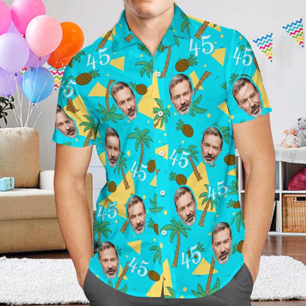 Hawaiihemd mit Gesicht Benutzerdefinierte Gesicht Und Zahlen Hawaiian Shirt Vatertag Geburtstagsgeschenk Kokosnussbaum Und Ananas Geschenke-MyHawaiianShirtsDE