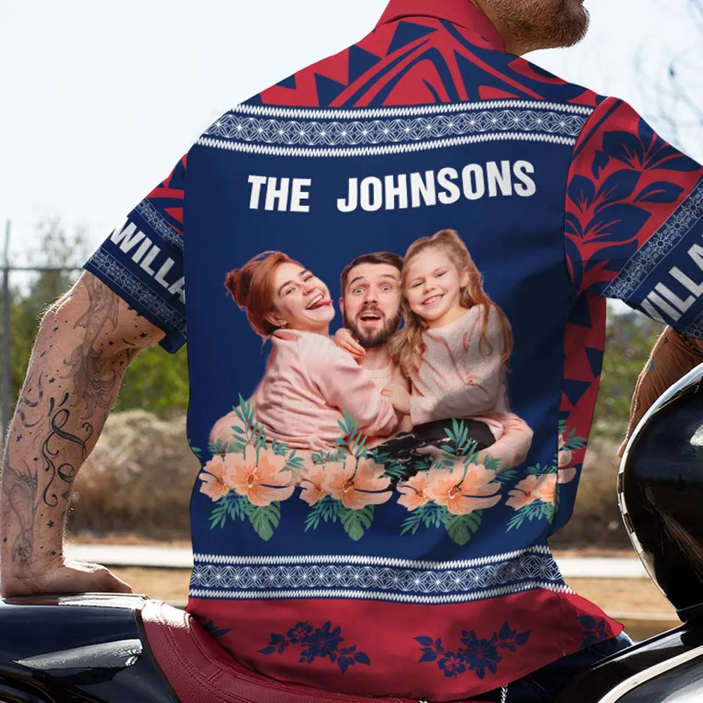 Hawaiihemd mit Gesicht Benutzerdefiniertes Familien-aloha-hemd, Personalisierte Hibiskus-tropen-hawaii-hemden Für Männer-MyHawaiianShirtsDE