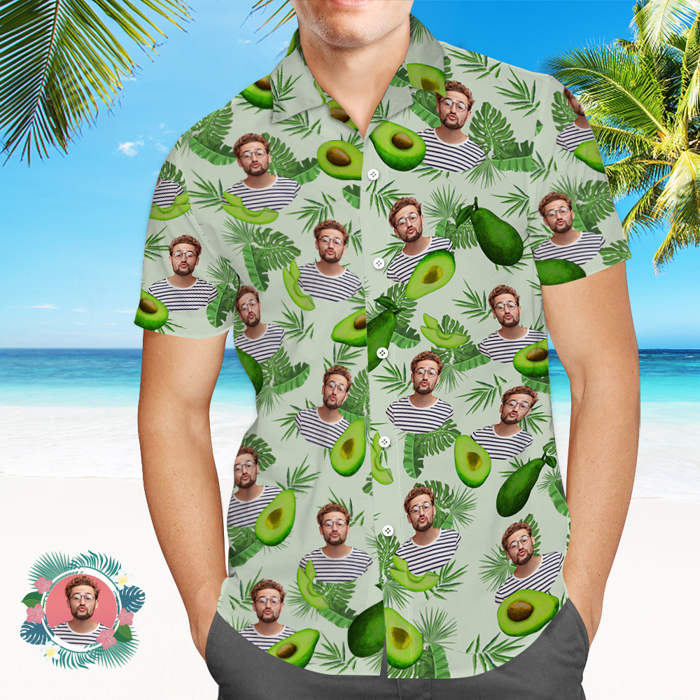 Hawaiihemd mit Gesicht Benutzerdefinierte 1-3 Gesichter Hawaiihemden Avocadogrünes Hemd Gesichtshemd-MyHawaiianShirtsDE
