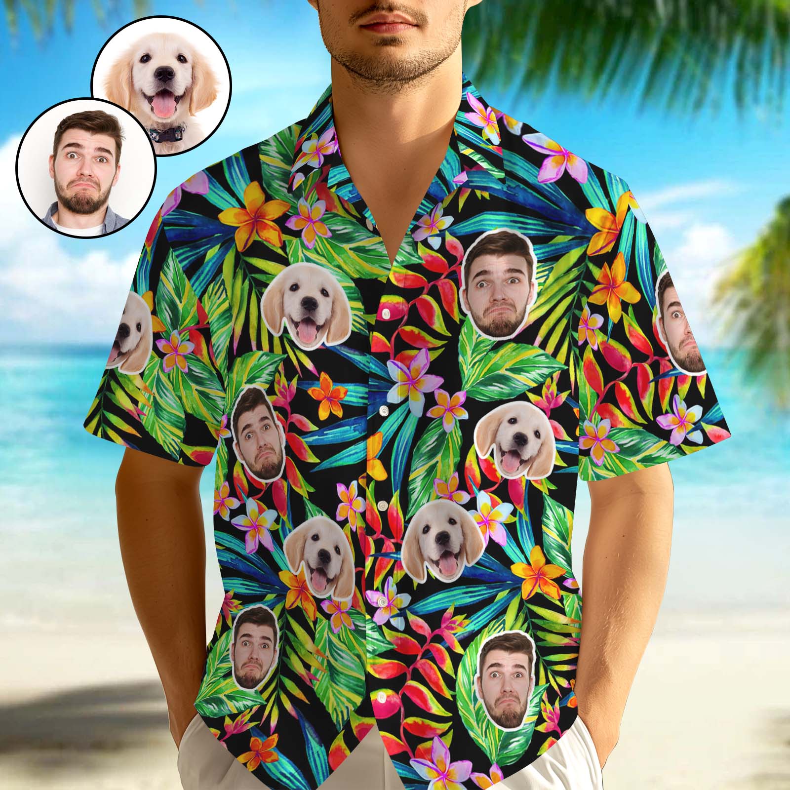 Hawaiihemd mit Gesicht Hawaii-hemden Mit 1–3 Gesichtern, Individuelle Button-down-hemden, Geschenk Für Ihn-MyHawaiianShirtsDE