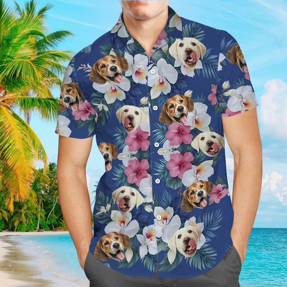 Personalisiertes Foto-hawaii-shirt, Individuelles Hunde- Und Katzengesicht, Urlaub, Tropisches Muster, Shirt Für Männer Und Frauen, Geburtstag, Junggesellenabschied, Geschenk, Sommer-MyHawaiianShirtsDE