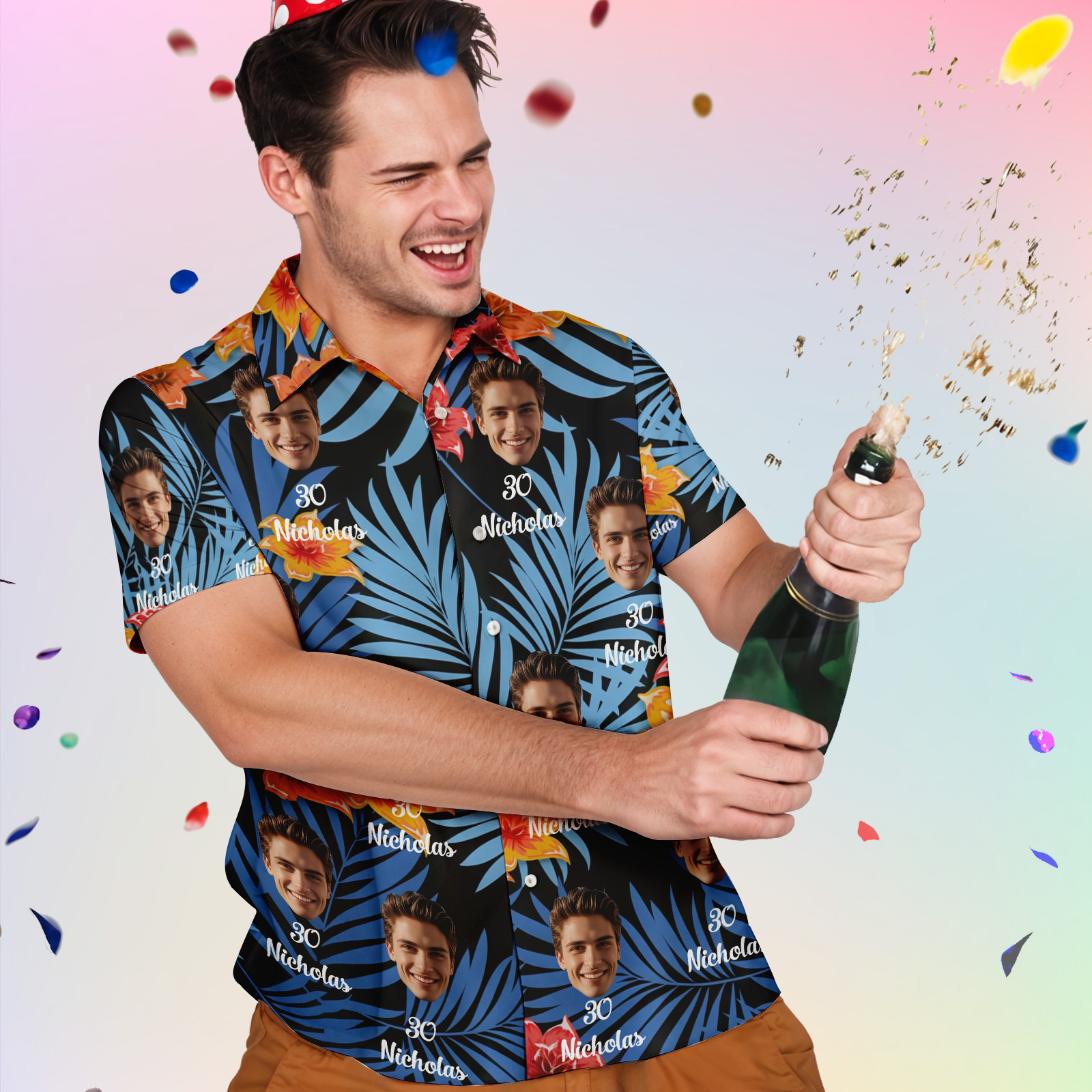 Hawaii-geburtstagsshirt Mit Individuellem Gesicht Und Alter Für Ihn – Lustiges Party-outfit-geschenk - MyHawaiianShirtsDE