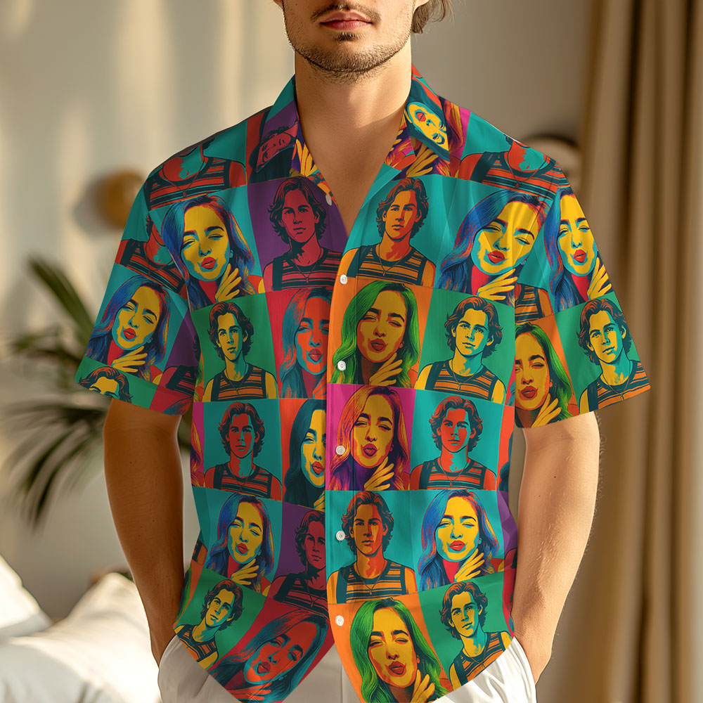 Pop Art Custom Face Hawaiian Shirt Fett Bunte Muster Spaß Personalisierte Geschenk - MyHawaiianShirtsDE