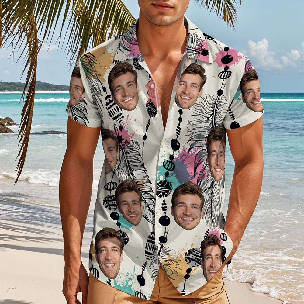 Benutzerdefinierte Hawaiihemden Weiß Tropical Dreamcatcher Print Spaß Personalisierte Party Shirt - MyHawaiianShirtsDE