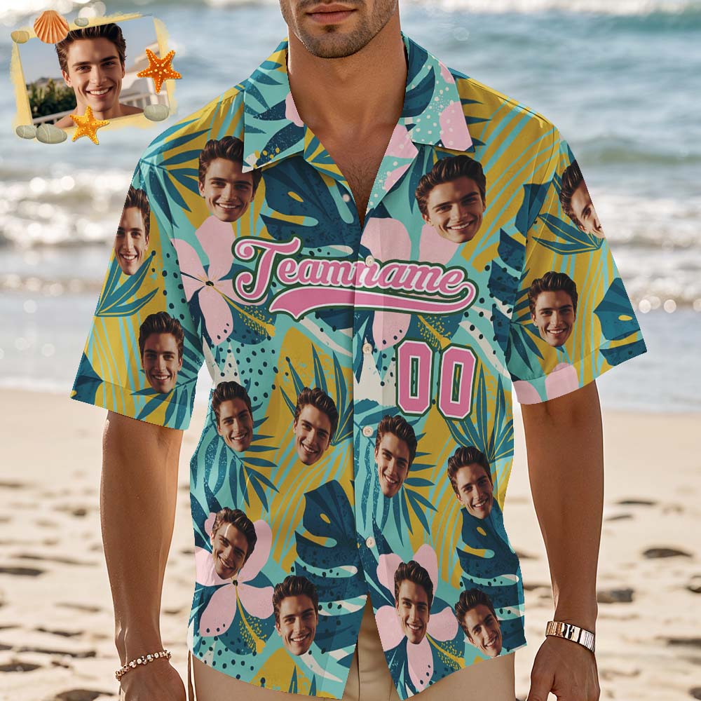 Personalisiertes Hawaiihemd Mit Teamnamen Und Nummer, Individuellem Fotomotiv – Tropisches Sommerurlaubs-shirt Für Herren, Ideal Als Geschenk Zum Geburtstag, Strand Oder Zur Party