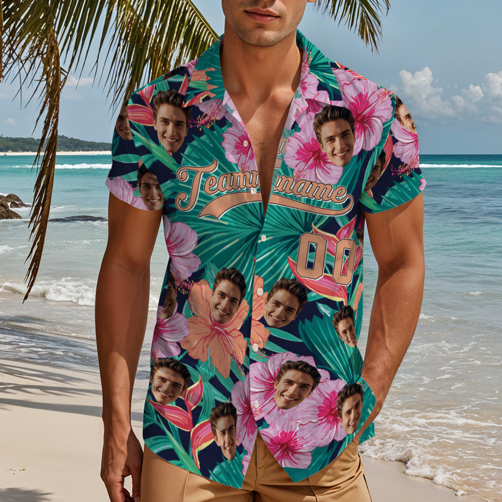 Personalisiertes Sommer-strandhemd Mit Namen Und Nummer, Individuelles Hawaii-blumenhemd - MyHawaiianShirtsDE
