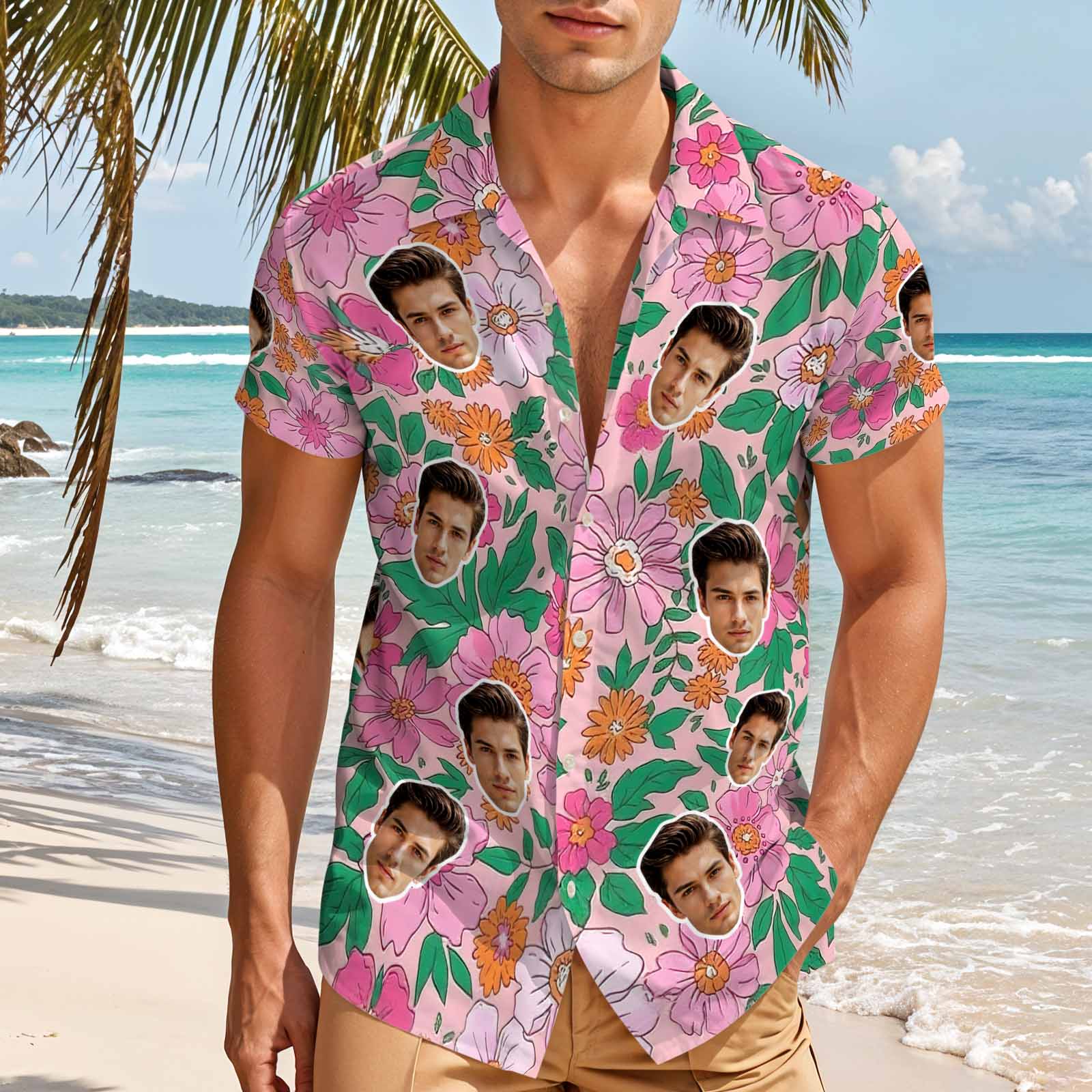 Hawaiihemd Mit Individuellem Gesicht Und Blumendruck, Personalisiertes Aloha-hemd Für Den Urlaub, Einzigartiges Geschenk Für Männer - MyHawaiianShirtsDE