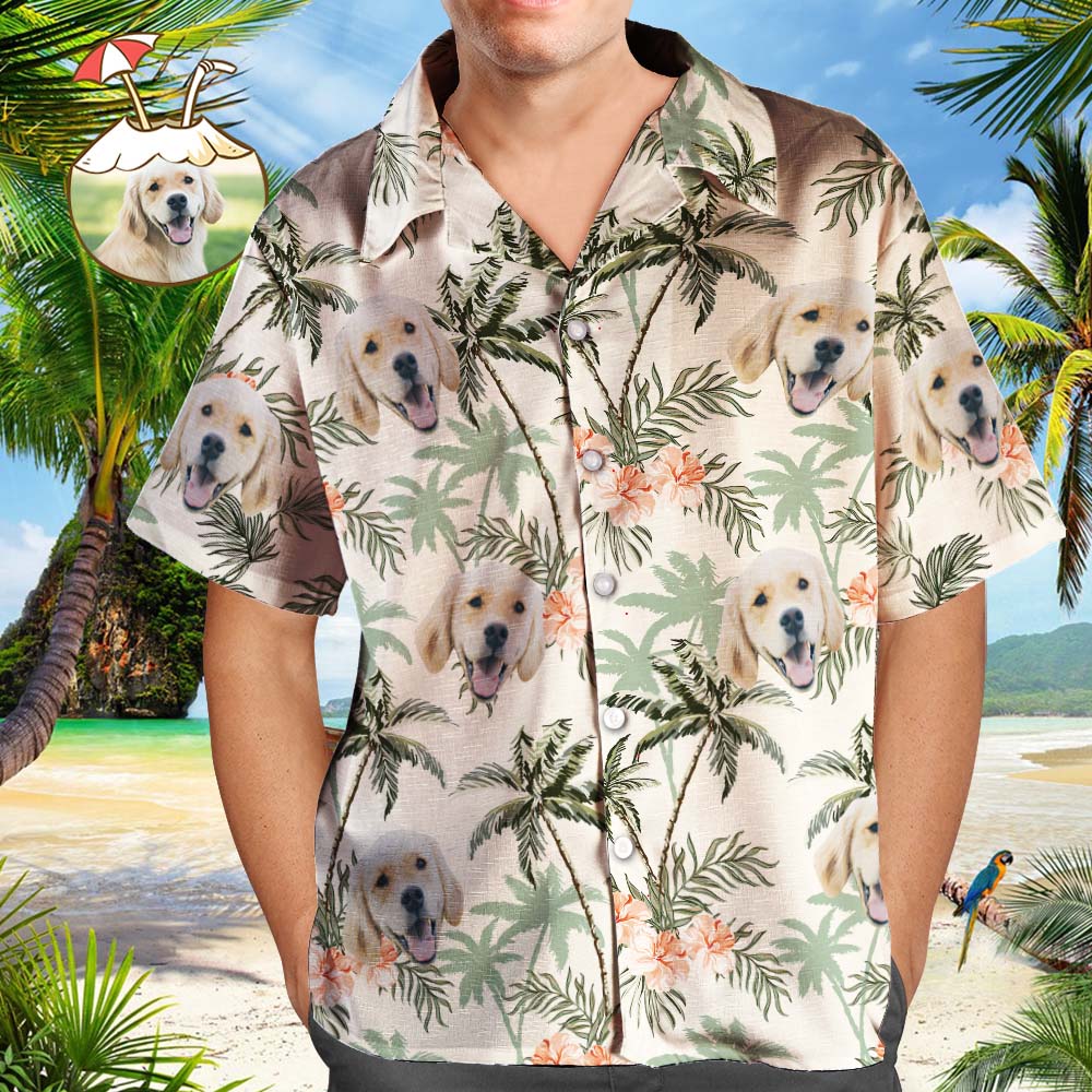 Hawaiihemd mit Gesicht Benutzerdefiniertes Hawaii-hemd Mit Gesicht, Individuelles Hundegesichts-hemd, Blätter Und Kokosnussbaum-hawaii-hemden, Geschenke Für Haustierliebhaber-MyHawaiianShirtsDE