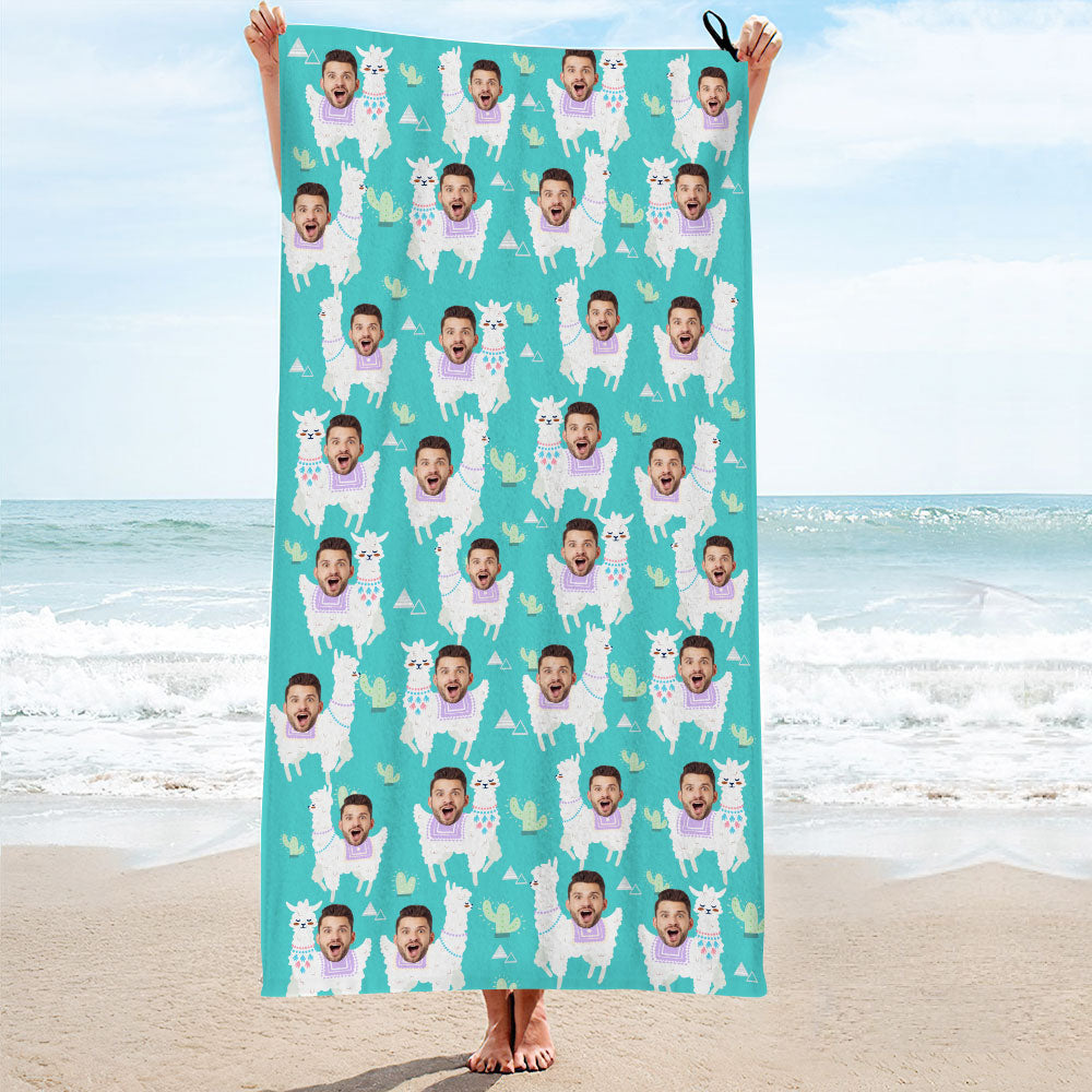 Benutzerdefinierte Gesichter Schaf Strandtuch Personalisierte Foto Strandtuch Lustiges Geschenk-MyHawaiianShirtsDE