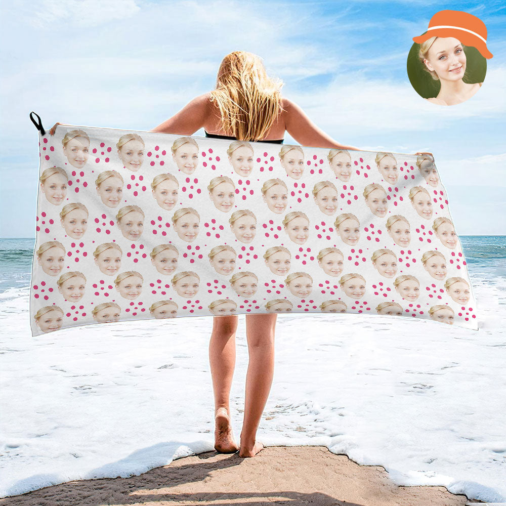 Strandtuch Mit Individuellem Gesicht, Rotem Kreis, Personalisiertes Foto, Strandtuch, Lustiges Geschenk-MyHawaiianShirtsDE
