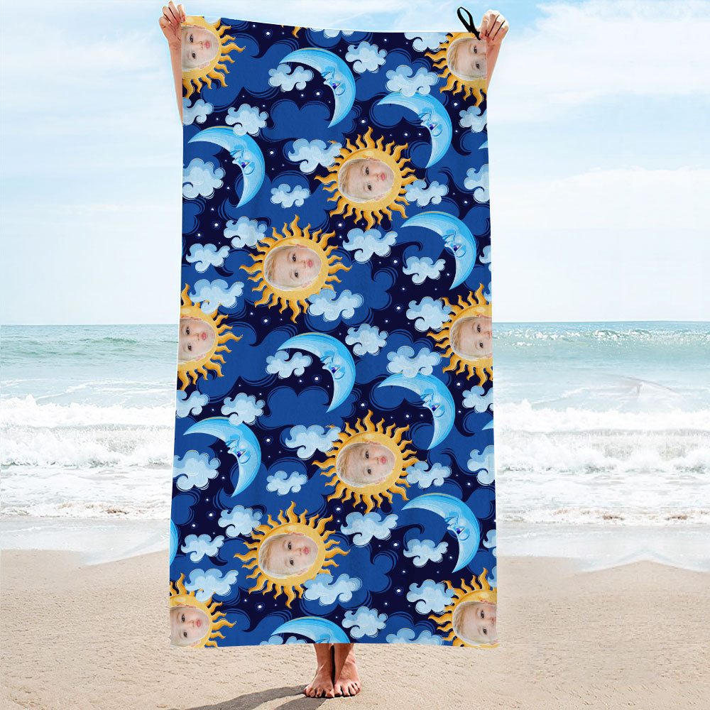 Benutzerdefiniertes Gesicht Blue Moon Strandtuch, Personalisiertes Foto Strandtuch, Lustiges Geschenk