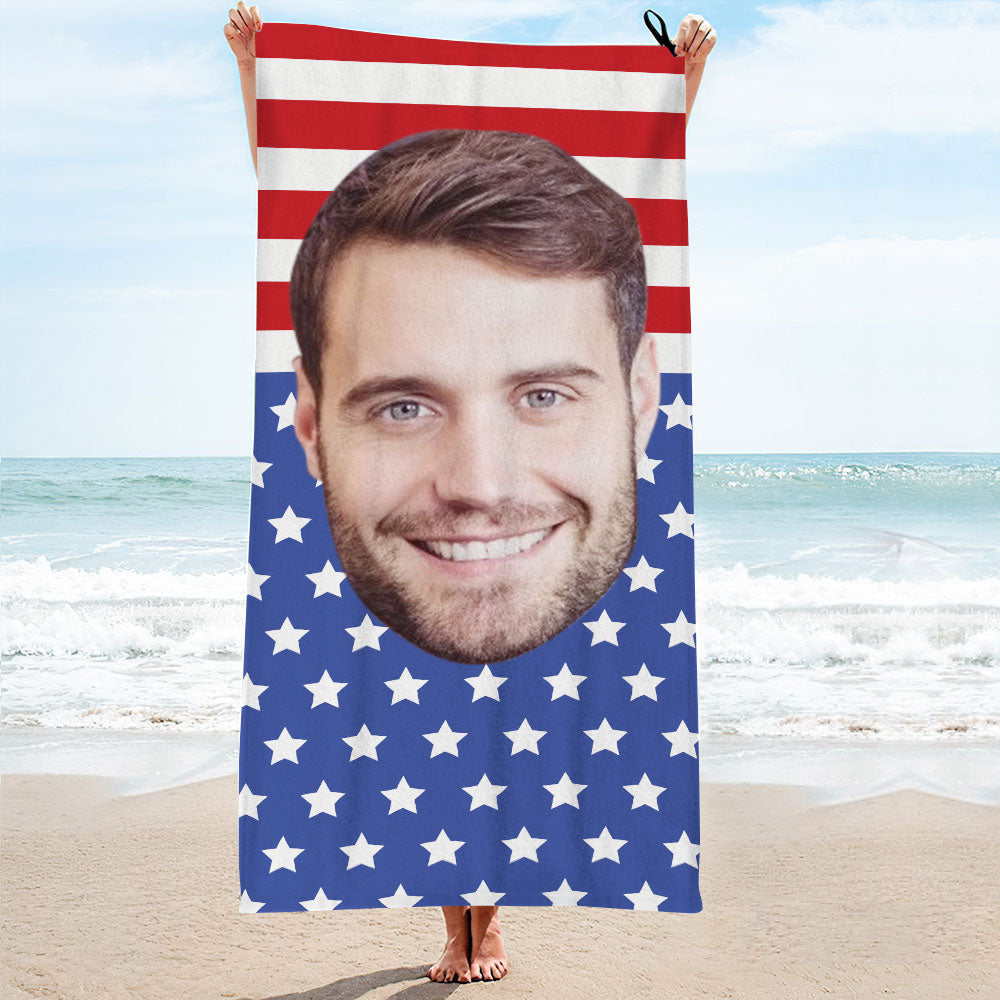 Personalisiertes Strandtuch Mit Gesichtsflagge, Personalisiertes Foto-strandtuch, Lustiges Geschenk-MyHawaiianShirtsDE