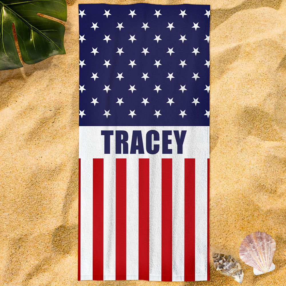 Personalisiertes Bade-strandtuch Mit Individuellem Namen, Flagge, Pentagramm, Strandtuch, Geschenk Für Die Familie-MyHawaiianShirtsDE