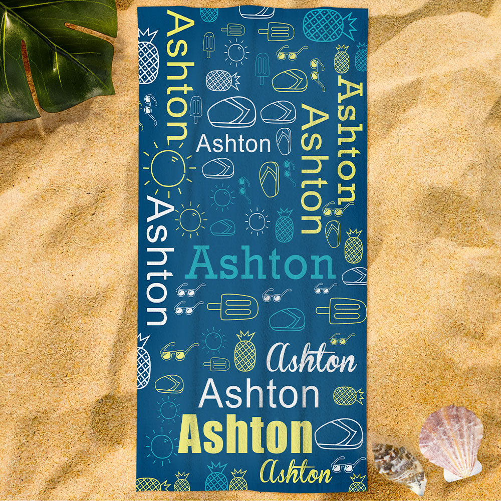Personalisiertes Bade-strandtuch Mit Individuellem Namen, Wortkunst, Strandtuch, Geschenk Für Die Familie-MyHawaiianShirtsDE