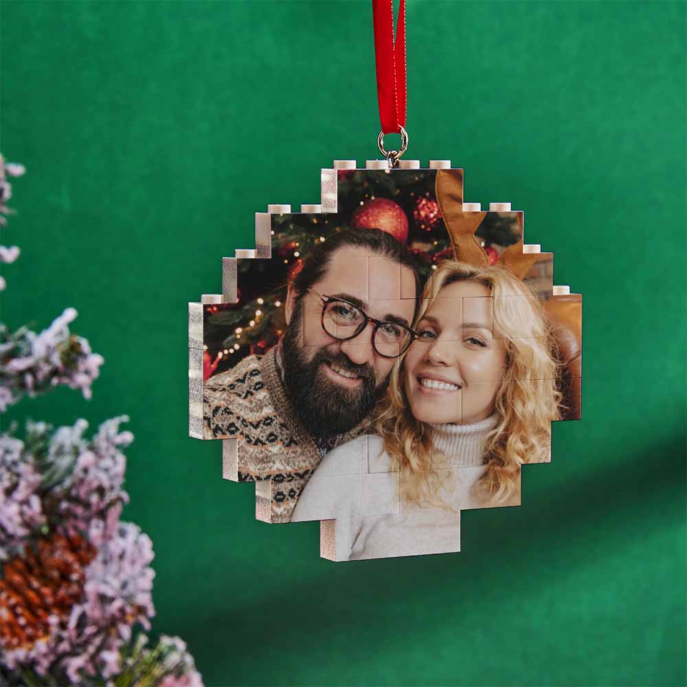 Weihnachtsornament, Individueller Musikcode, Runder Fotoblock, Personalisierter Baustein-MyHawaiianShirtsDE