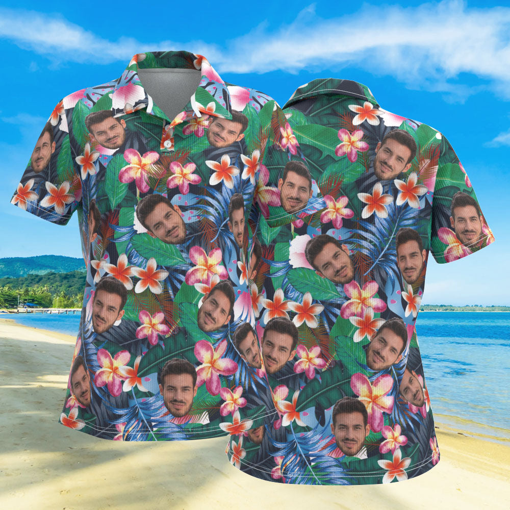 Benutzerdefinierte Gesichts-poloshirts, Personalisiertes Damen-foto-shirt, Bunte Blumen