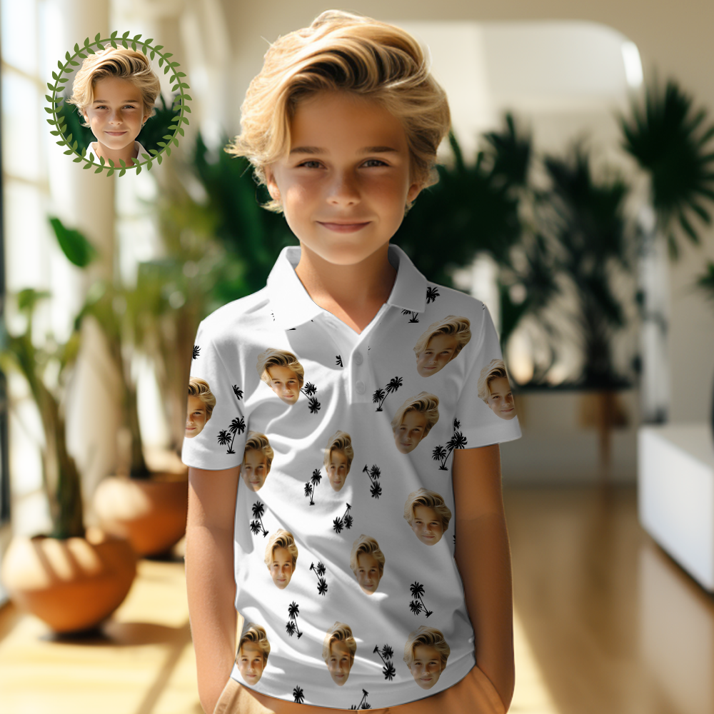 Benutzerdefiniertes Gesicht Kinder-poloshirts, Personalisiertes Foto-shirt, Kokosnussbäume