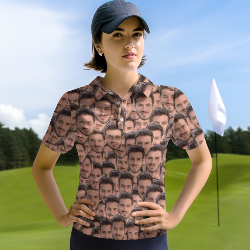 Benutzerdefinierte Mashface Golf Shirt Personalisierte Gesicht Damen Poloshirt Benutzerdefinierte Logo - MyHawaiianShirtsDE