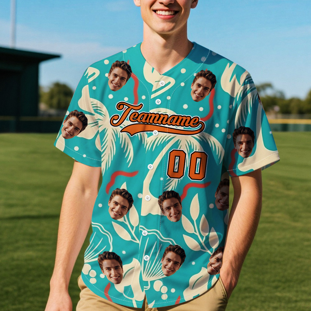Benutzerdefiniertes Gesicht, Tropisches Muster, Benutzerdefiniertes Baseball-trikot, Personalisiertes Trikot Für Strand Und Party - MyHawaiianShirtsDE