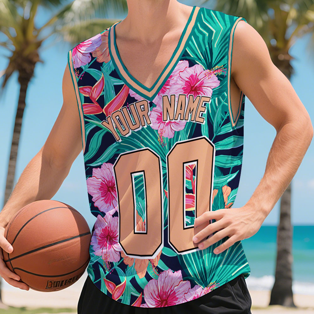 Benutzerdefinierte Basketball-trikot Mit Namen Und Nummer, Personalisierte Hawaii Floral Sport Tank Top - MyHawaiianShirtsDE