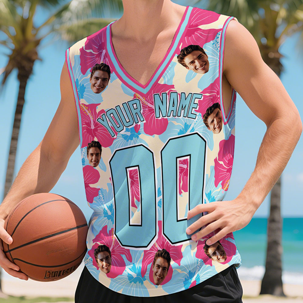 Personalisiertes Sommersportshirt Mit Namen Und Nummer, Individuelles Hawaii-blumen-basketballtrikot - MyHawaiianShirtsDE