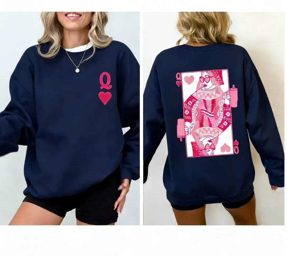 Queen of Hearts Sweatshirt Rundhals-Sweatshirt Damen Casual Langarm Geschenk für Sie - MyHawaiianShirtsDE
