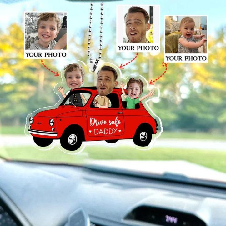 Lustiges Individuelles Foto-ornament „drive Safe Daddy" Fürs Auto, Personalisiertes Geschenk Zum Ersten Vatertag, Individuelles Auto-hängeornament - MyHawaiianShirtsDE