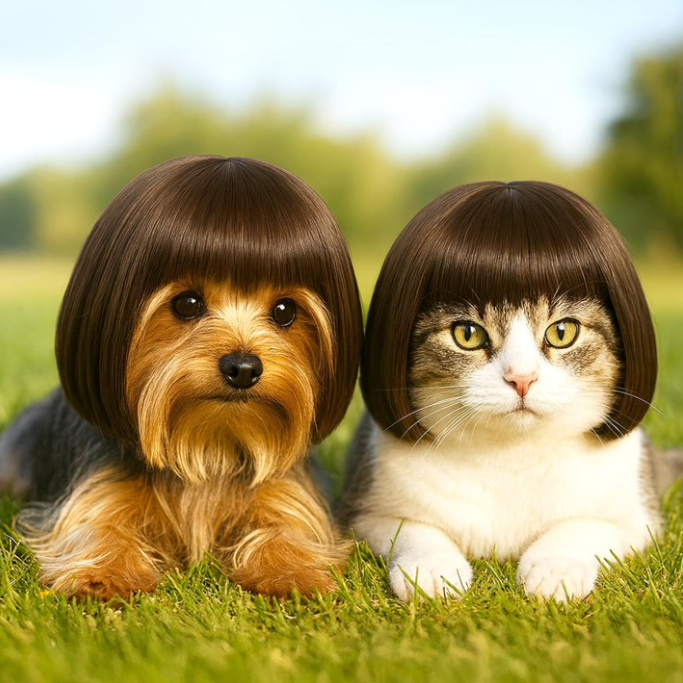 Funny Dog Wig for Small Medium Large Dogs, 7 Inches Pet Costume Elastic Cat Cosplay Wig Decoration for Christmas, Parties(Brown)