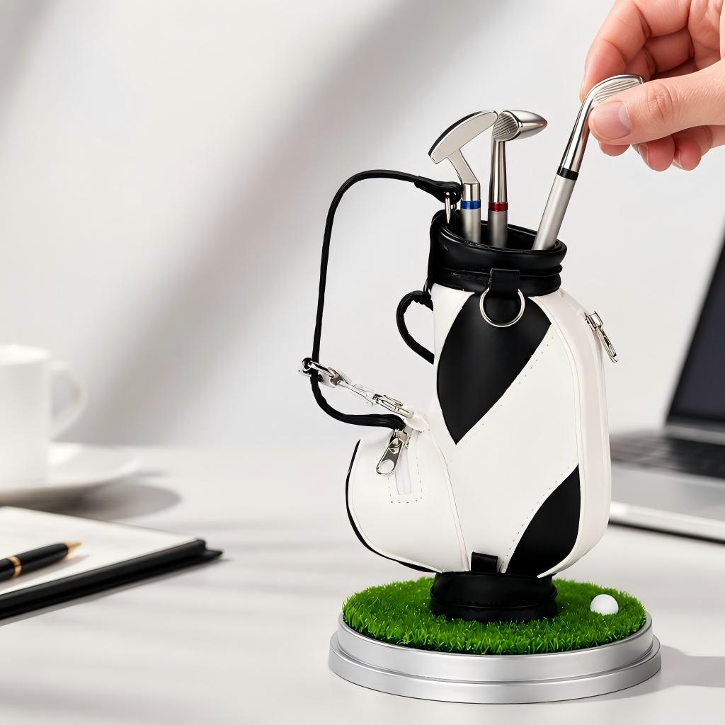 Stifthalter In Golftaschenform Mit Stift In Golfschlägerform, Schreibtischzubehör, Geschenke Für Golfliebhaber