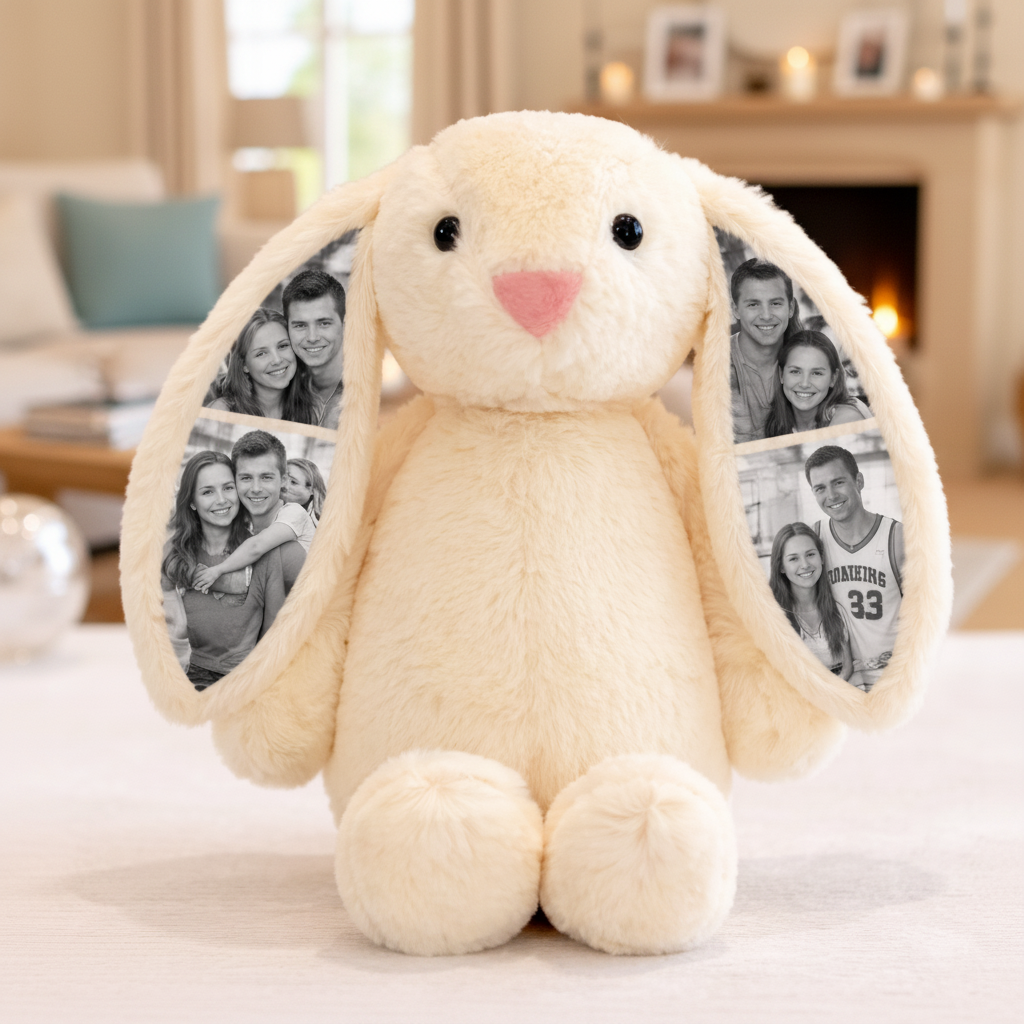 Benutzerdefiniertes Foto-Plüsch-Häschen – personalisiertes, verstecktes Ohrbild-Häschen-Geschenk für Paare, Jubiläumsgeschenke zum Muttertag