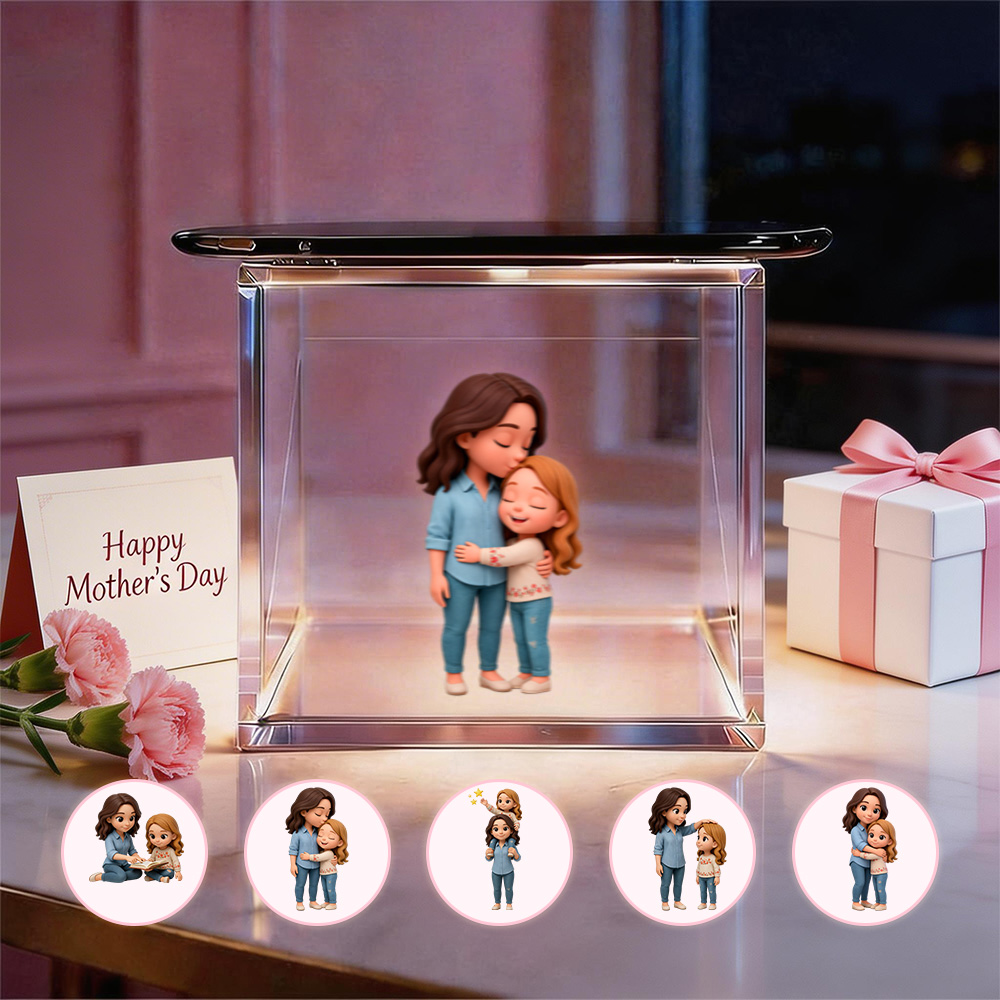 3d-cartoon-doppelpersonen-lumina-boxen-hologramm-video | Muttertagsgeschenk: Hochtransparentes Holografisches Materialbild - MyHawaiianShirtsDE