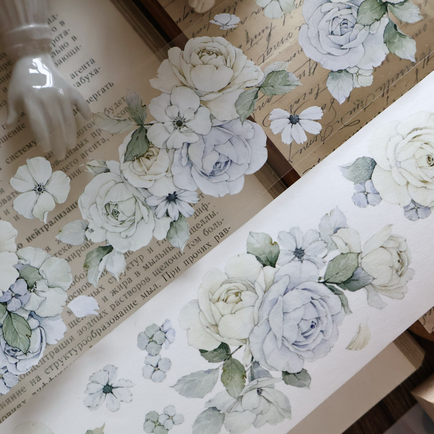 YIER Studio Pink Blue Flower PET Washi Tape 2.17*196.85 inch