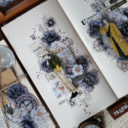 YIER Studio Black and White Time Flower PET Washi Tape 2.36*236.22 inch