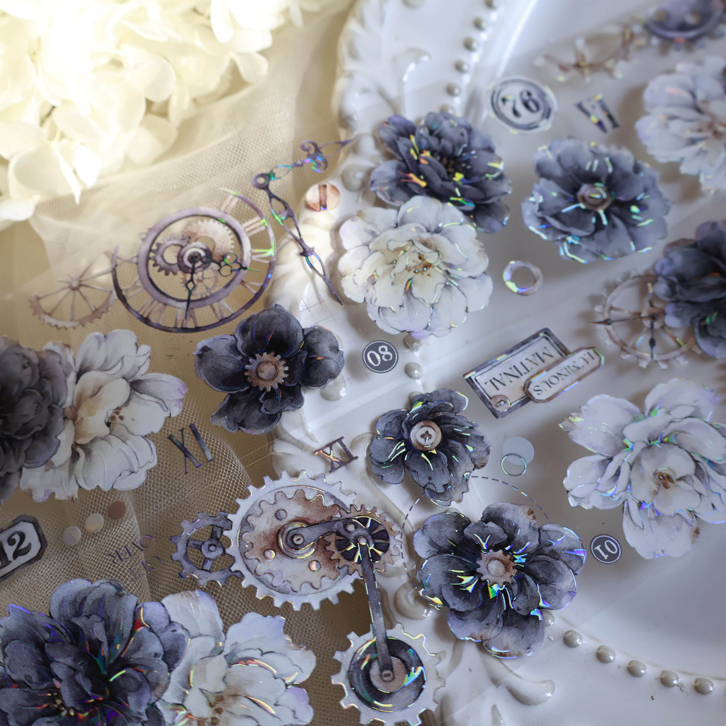 YIER Studio Black and White Time Flower PET Washi Tape 2.36*236.22 inch