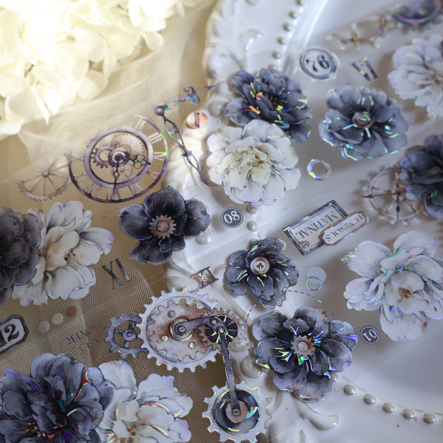 YIER Studio Black and White Time Flower PET Washi Tape 2.36*236.22 inch