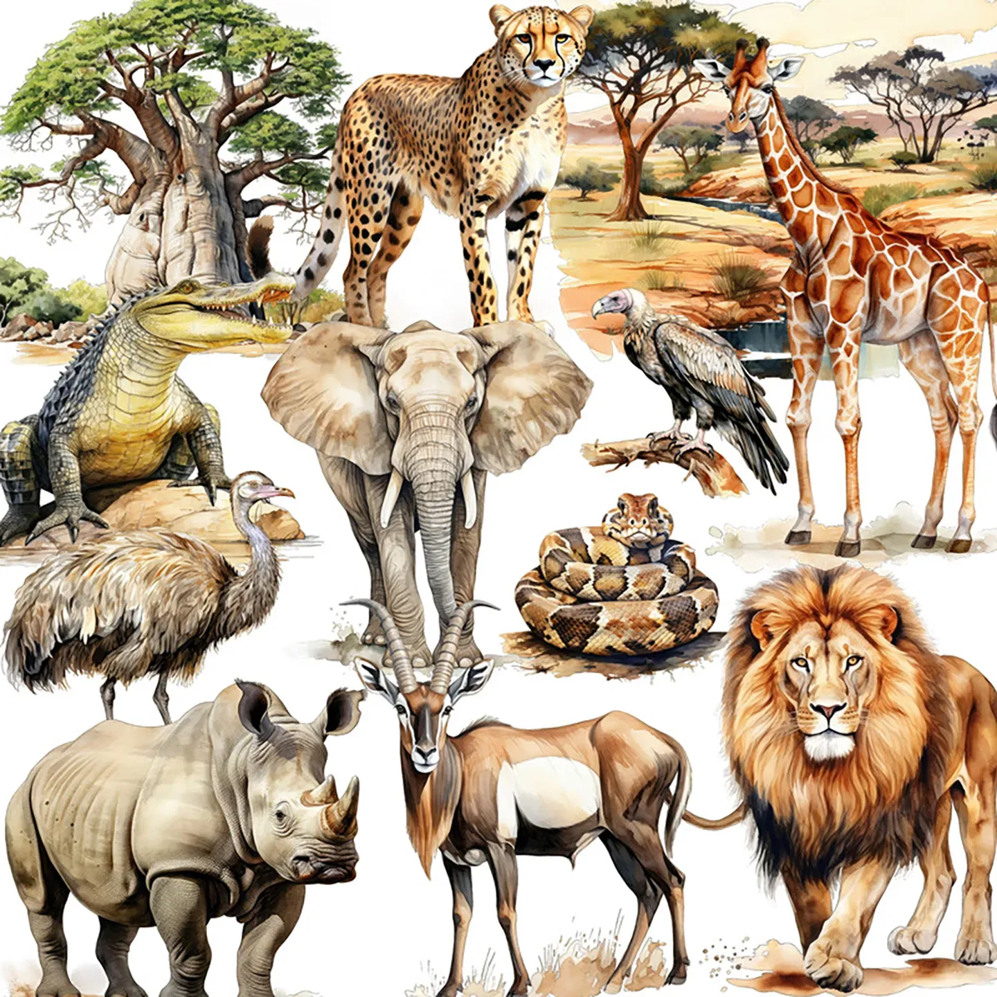 African wildlife Animals Theme adhesive stickers