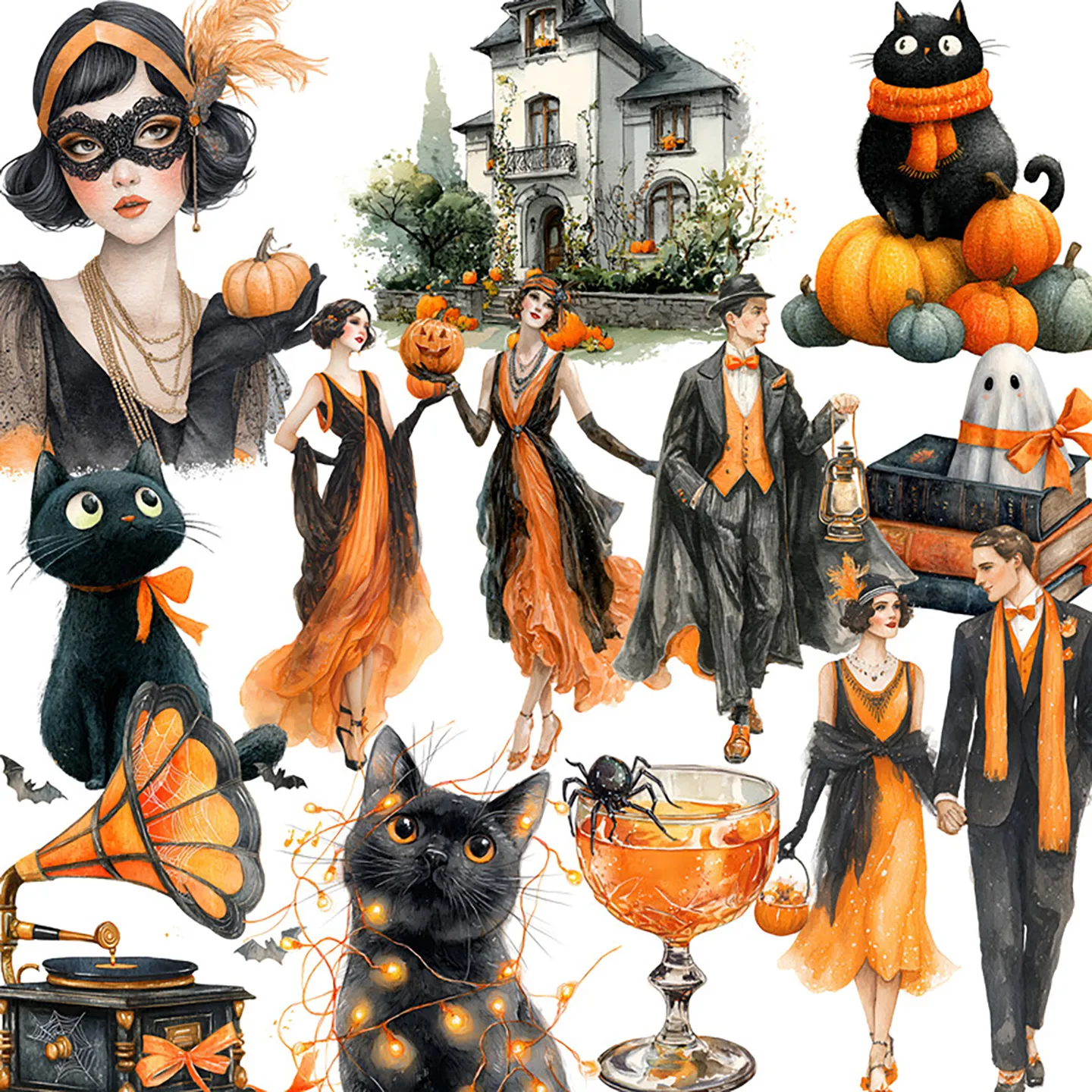 Halloween Black Cat Theme adhesive stickers