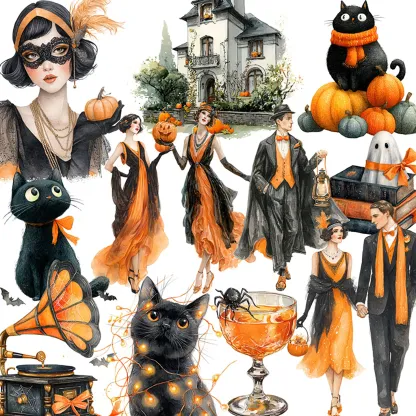 Halloween Black Cat Theme adhesive stickers