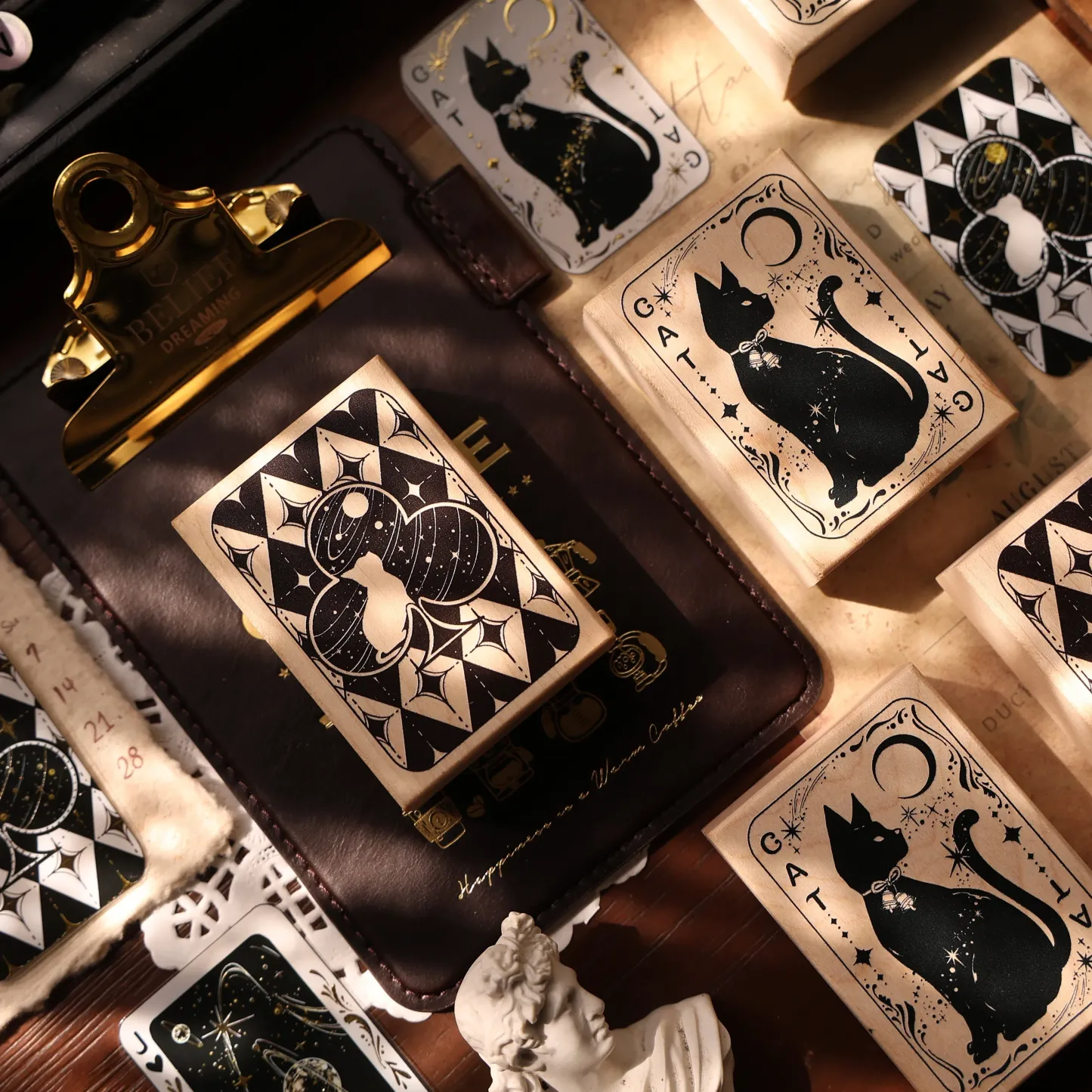 YIER Studio Playing cards Cat Wood Stamp