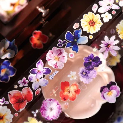 YIER Studio Pre-cut Watercolor Bloom Floral PET Tape 1.38*118.11 inch