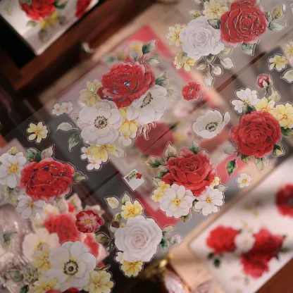YIER Studio Pre-cut Red flowers PET Tape 2.17×118.11 inch