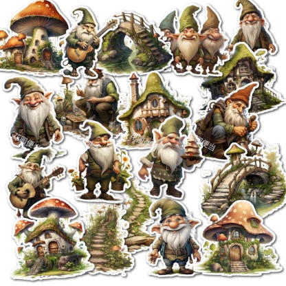 20Pcs/Pack Vintage Garden Gnome, Dwarf, Mushroom House, Decorative Stickers