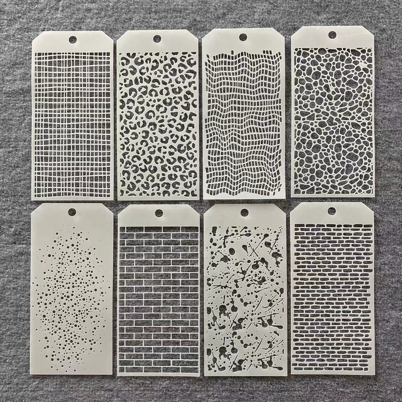 8Pcs Texture Wall Stencils 8.66*4.13 inch