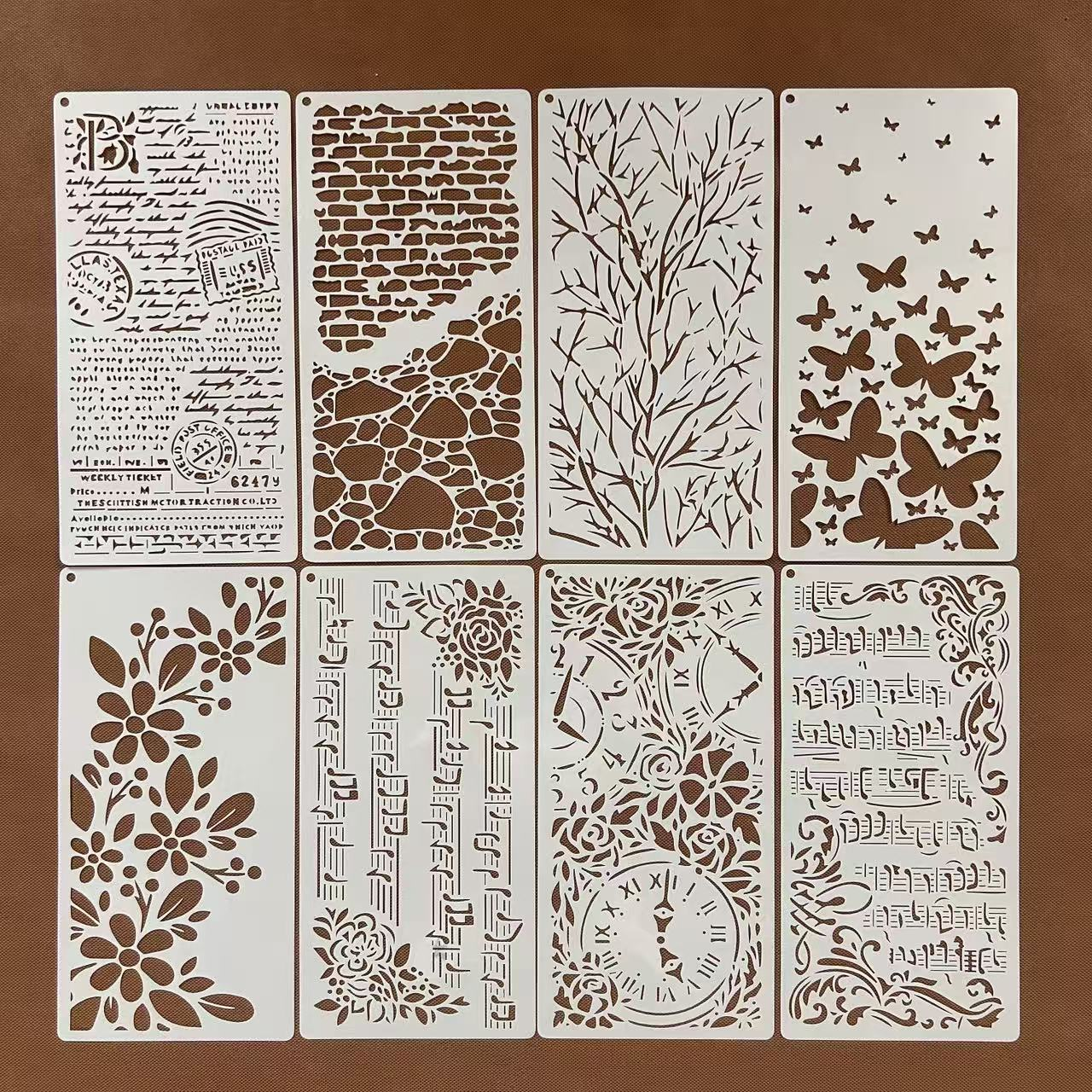 8Pcs Texture Tree branches flowers Stencils 8.66*4.13 inch