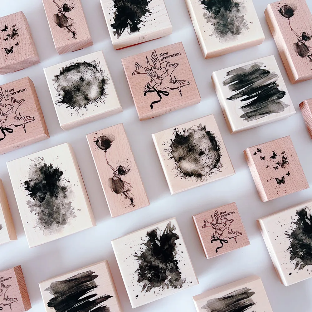 Watercolor stains ink stains Theme Art Wooden Stamp