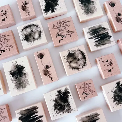 Watercolor stains ink stains Theme Art Wooden Stamp